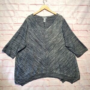 Catherines Shirt Womens 3XL 26/28W Gray V-Neck‎ Dolman Sharkbite Hem Knit
